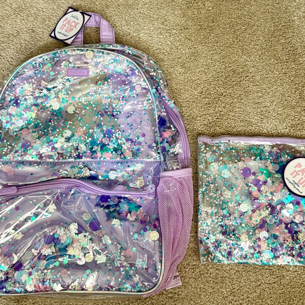 Packed Party Purple and Blue Glitter Kids Backpack Set